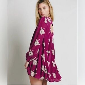 Free People Long Sleeve Floral Dress in Magenta